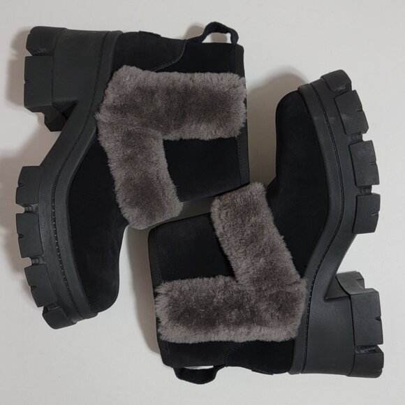 NEW UGG Brooklyn Sunburst Boots Womens 9.5 Black Suede Fur Chunky Boho Chic - Picture 2 of 11